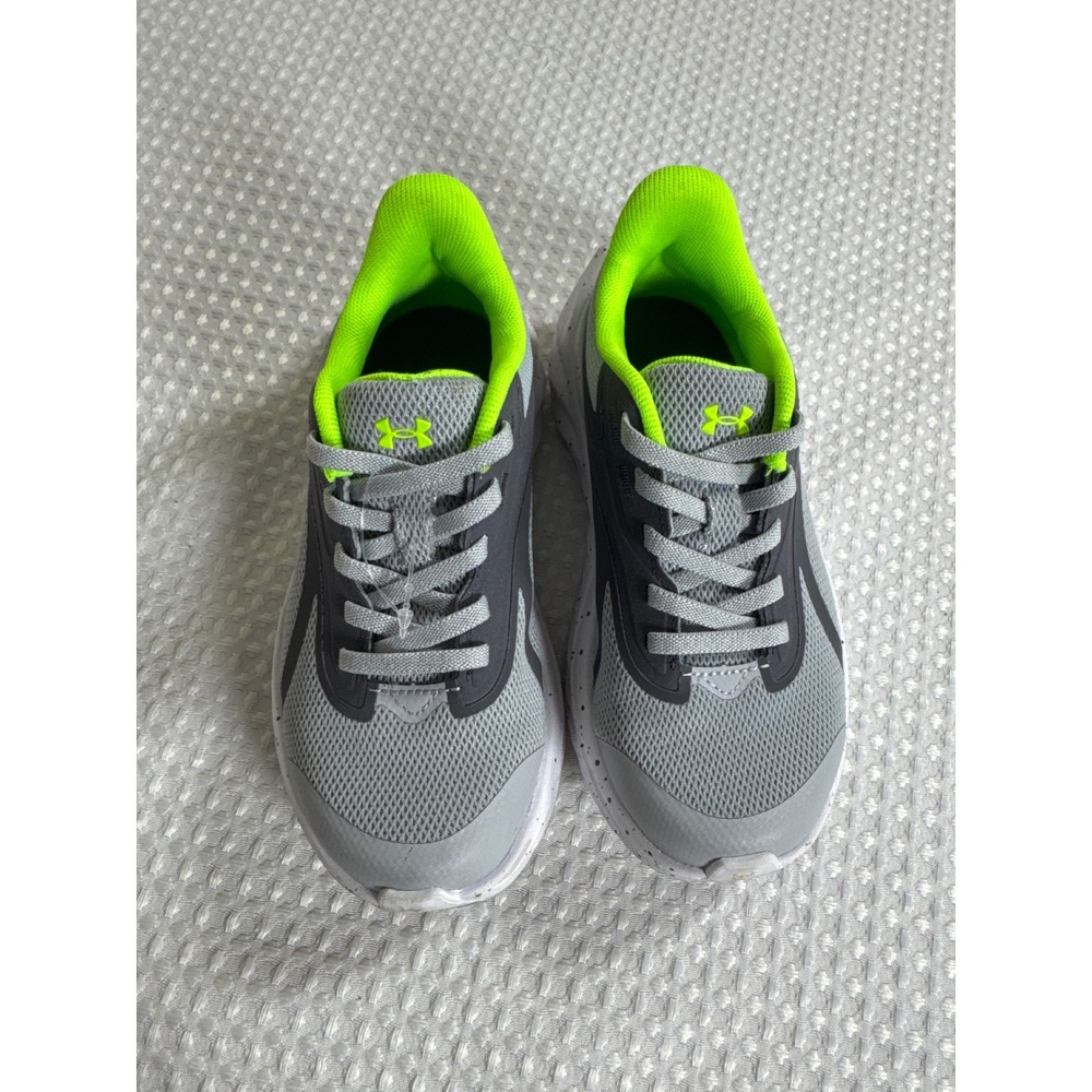 Under Armour Running Shoes Kids 11K 3024890-004 Grey Neon Green EUC